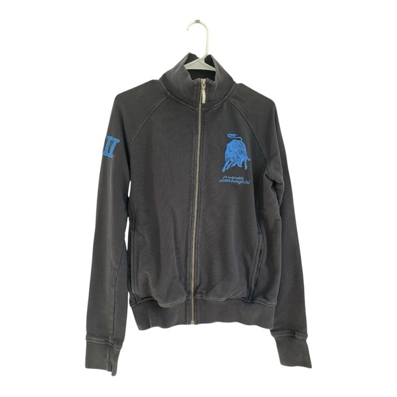 Automobili Lamborghini Black Royal Blue Embroidered Zip Jacket Sweatshirt XS